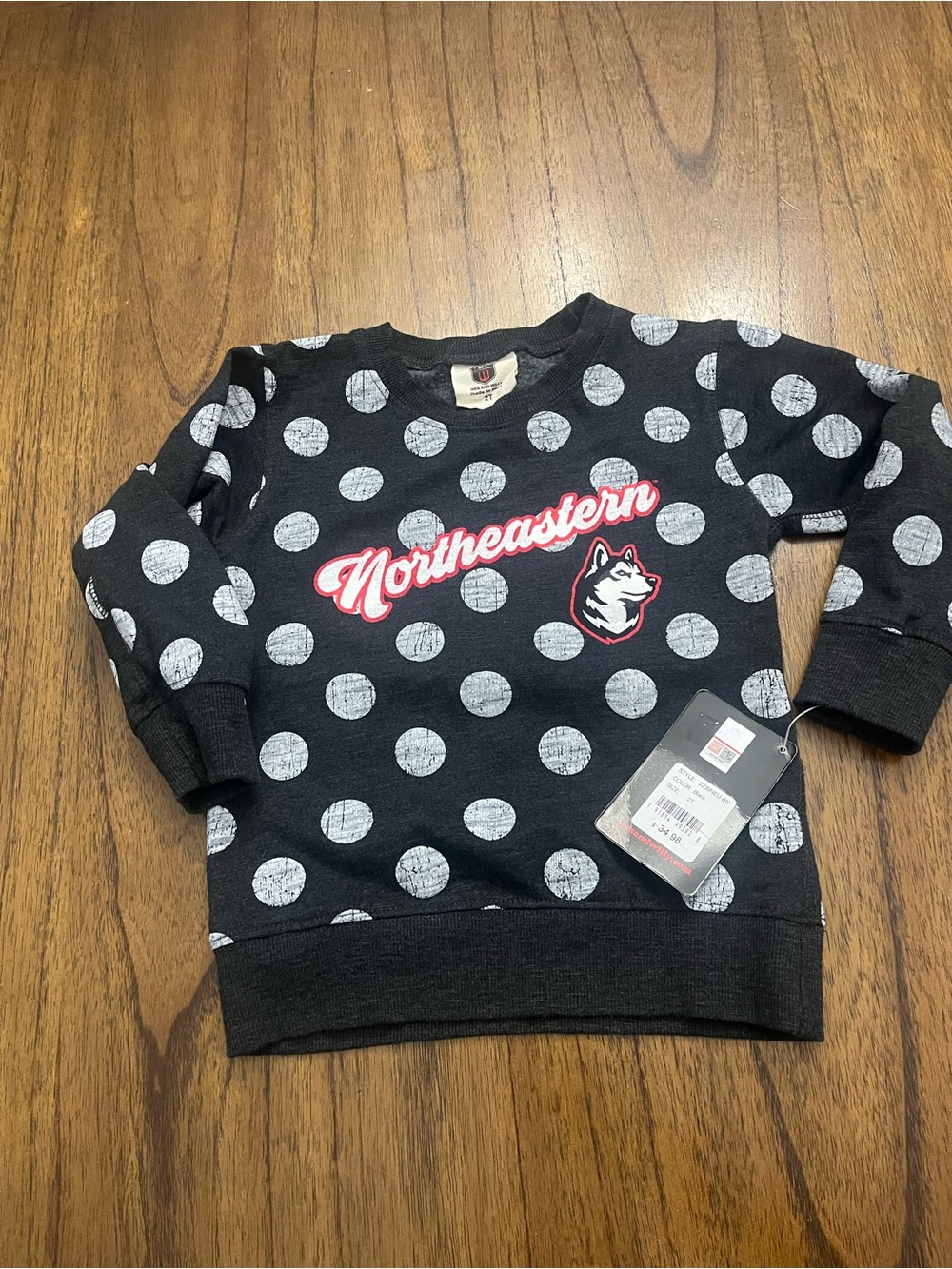 Wes and Willy Northeastern Huskies Toddler Girls Polka Dot Sweatshirt 2T NWT